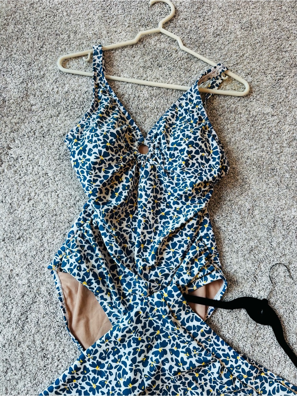 Susan Graver Blue and White Leaf-Print Swim One-Piece with matching Skirt